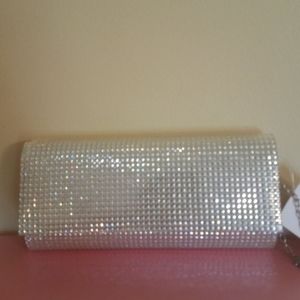 Silver rhinestone clutch